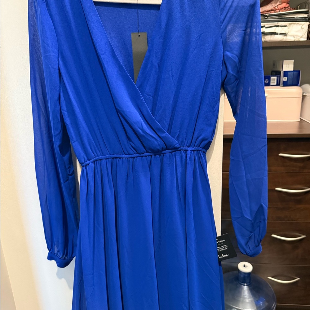 Lulu's Wondrous Water Lilies Royal Blue Maxi Dress  *New w tags